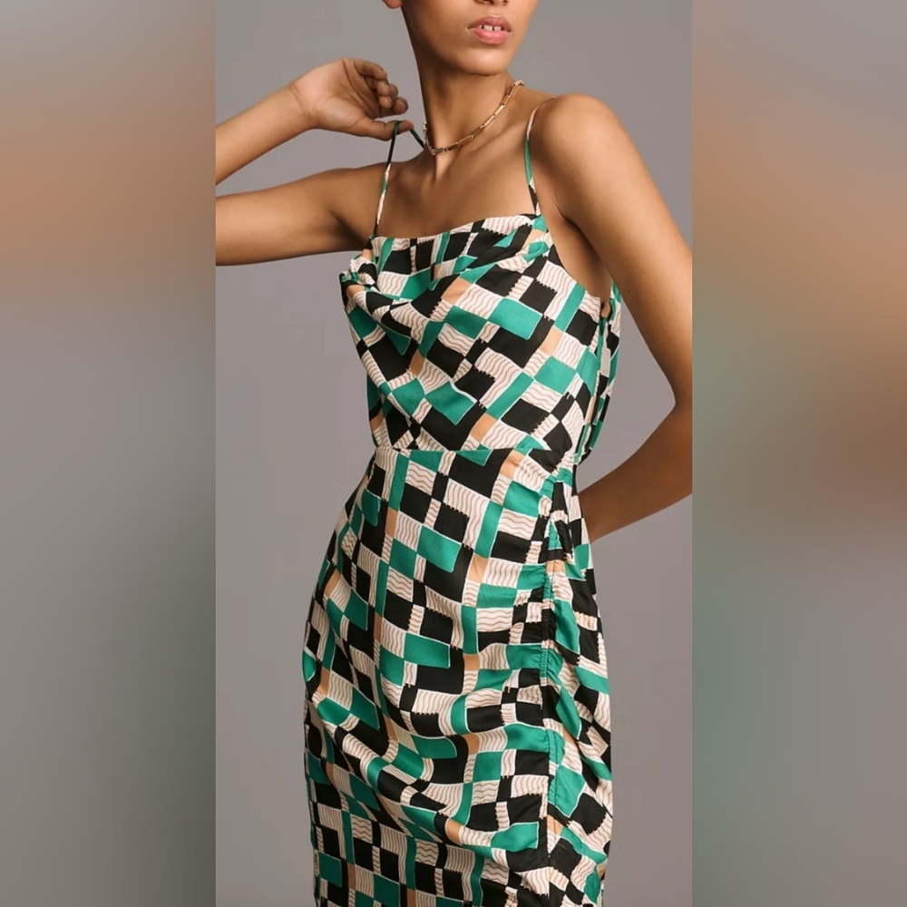 Anthropologie Sleeveless Draped-Back Asymmetric Slip Midi Dress Size 12